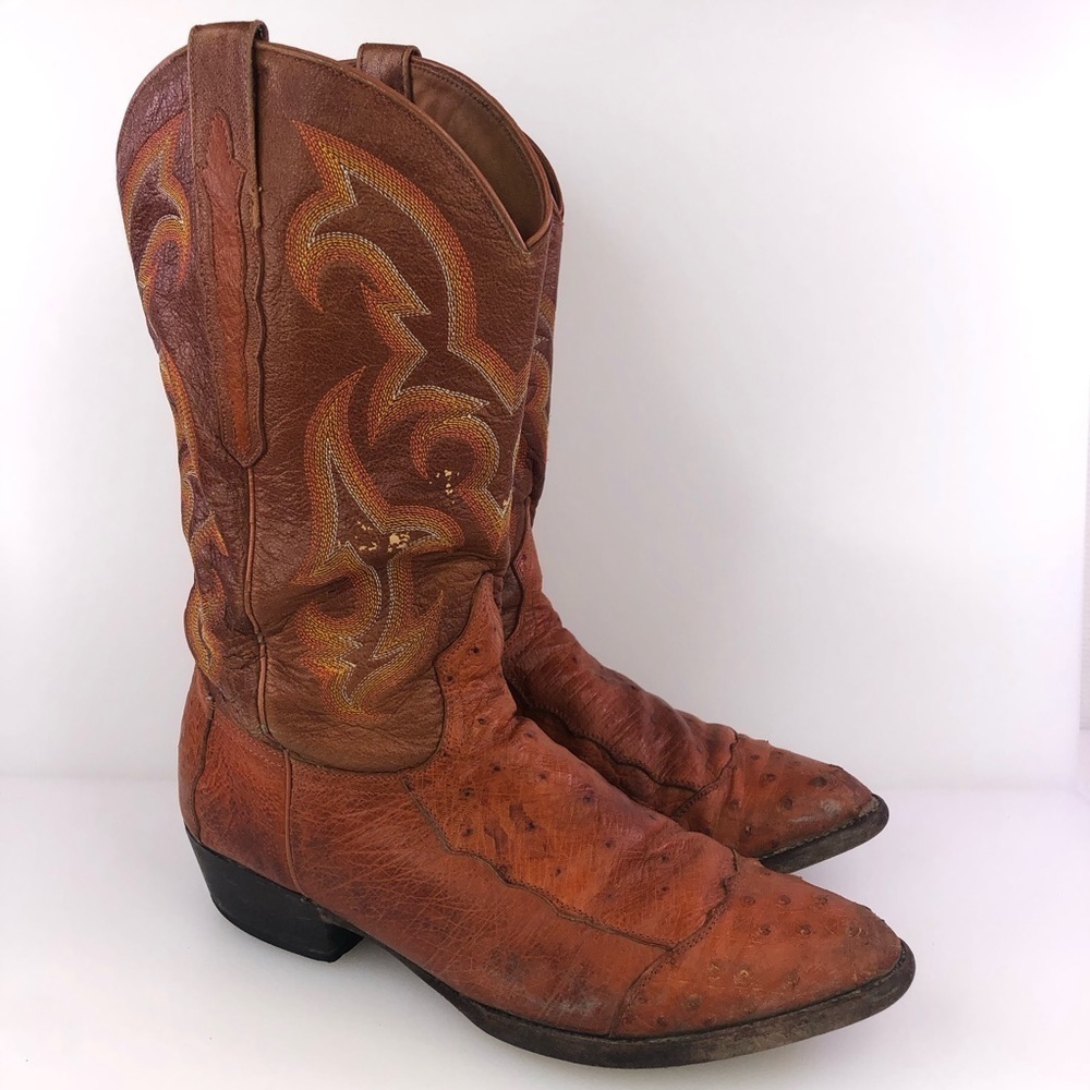 Rudy Lara Cowboy Western Boots Brown Ostrich Leather Soft Mens Size 10.5EE